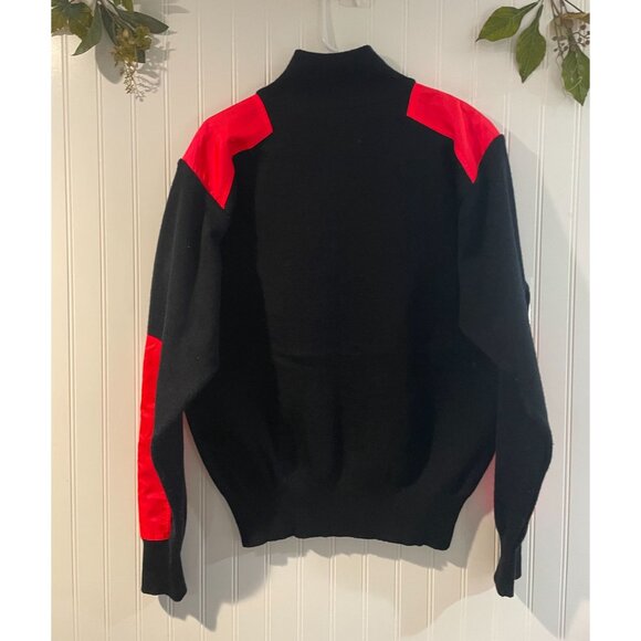 Vintage Meister Black & Red Wool/Acrylic Half-Zip Sweater With Pocket - Picture 2 of 10